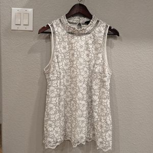 Floral Lace Sleeveless Top - White